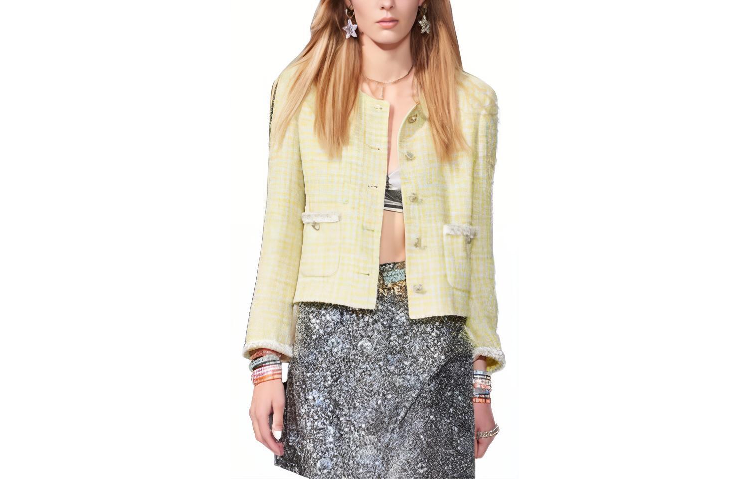 (Women) CHANEL SS24 Tweed Single-Breasted Long-Sleeve Jacket Yellow for Women P76339-V68243-NT160
