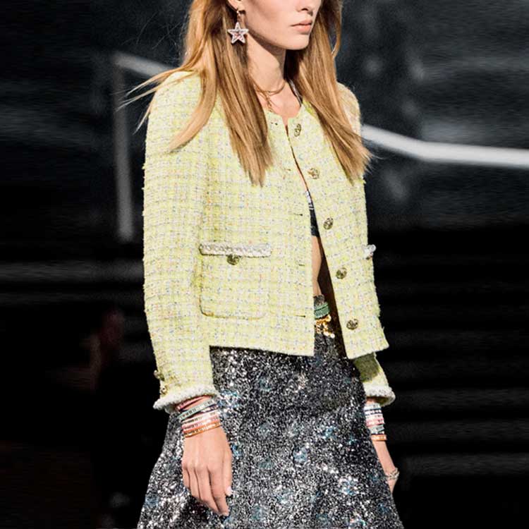 Shop (W) CHANEL レディース SS24 ツイード イエロー シングルブレスト ジャケット 長袖 P76339-V68243-NT160