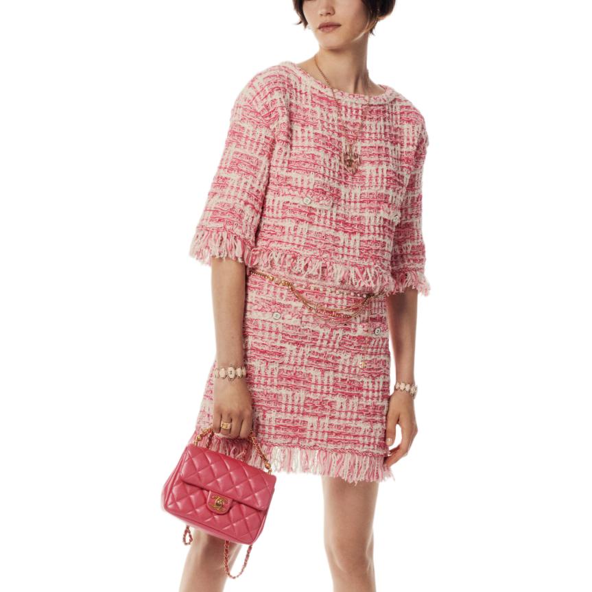 Lookbook (W) Falda Casual CHANEL SS25 Rosa Colorblock Corte A-Línea Talle Medio Mujer. P77006K-11117-NW377