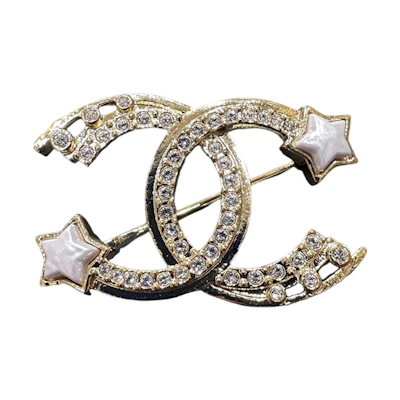(Women) CHANEL Star Comet Rhinestone Double C Brooch Gold - Fashion Accessory. ABC472-B15459-NU624