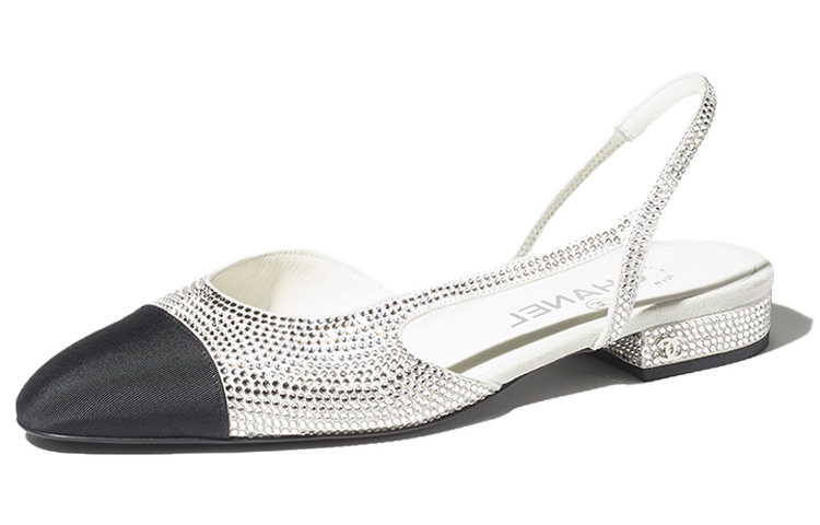 Buy (W) Chanel Strass 20mm Slingbacks Silber Schwarz Grosgrain G31319-Y56637-K5973