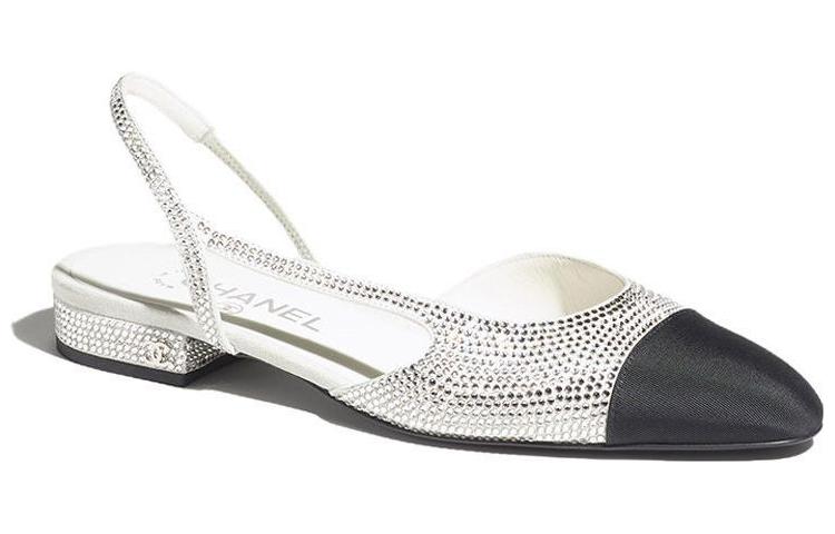 Order (W) Chanel Strass 20mm Slingbacks Silber Schwarz Grosgrain G31319-Y56637-K5973