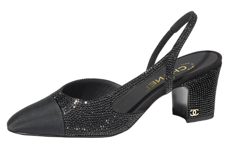 (Women) Chanel Strass 65mm Slingbacks Black Grosgrain G31318-Y56641-94305