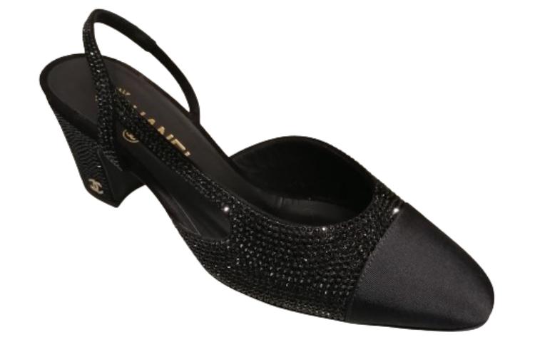 Order (W) Chanel Strass Slingback Hak 65mm Grosgrain Hitam G31318-Y56641-94305