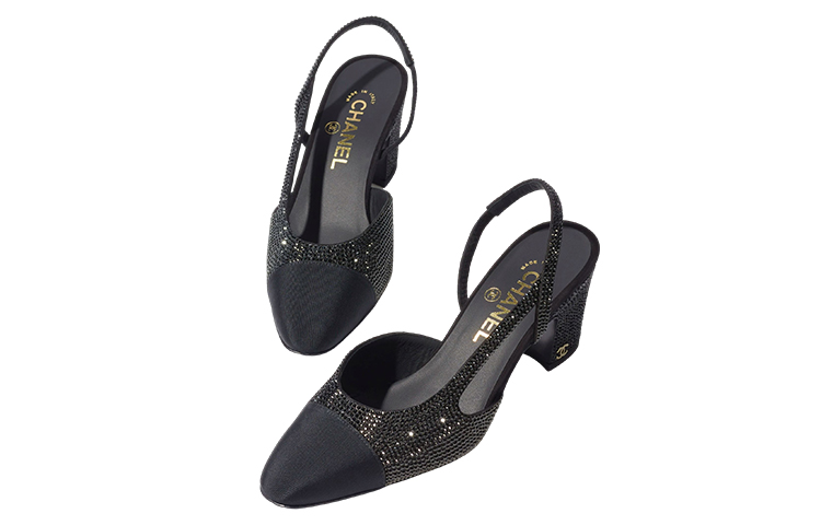 Lookbook (W) Chanel Strass Slingback Hak 65mm Grosgrain Hitam G31318-Y56641-94305