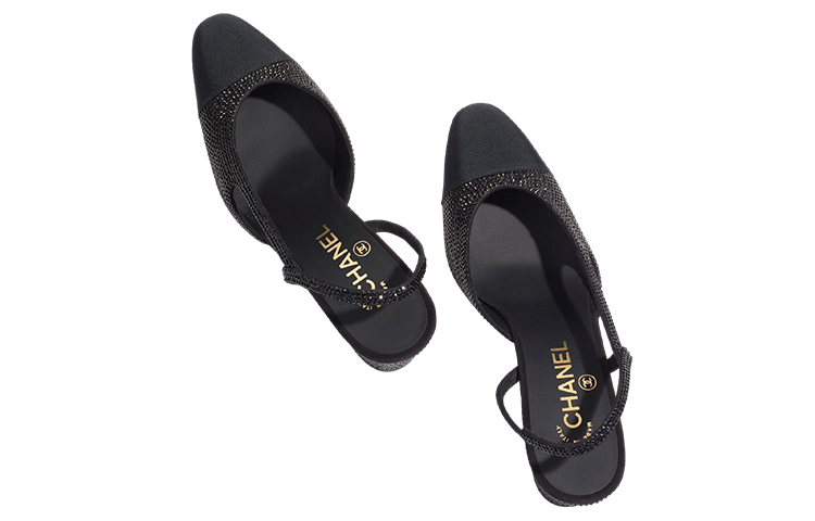 Shop (W) Chanel Strass Slingback Hak 65mm Grosgrain Hitam G31318-Y56641-94305