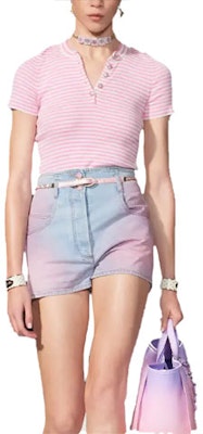 (Women) CHANEL Striped Button Pullover Short Sleeve Pink T-Shirt Women SS24 Collection. P76521-K10998-NT454 Order (Women) CHANEL Striped Button Pullover Short Sleeve Pink T-Shirt Women SS24 Collection. P76521-K10998-NT454