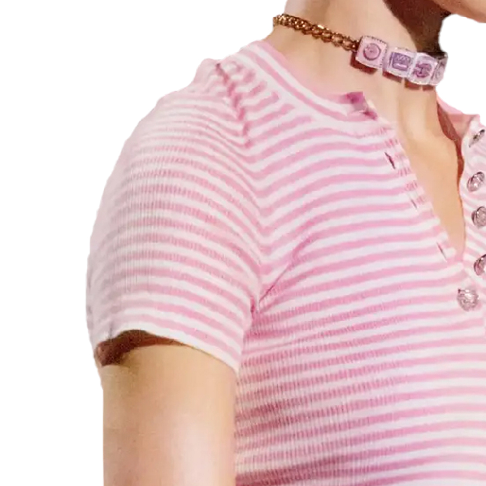 Purchase (W) シャネル ストライプ ボタン 半袖 ピンク Tシャツ レディース SS24 コレクション. P76521-K10998-NT454