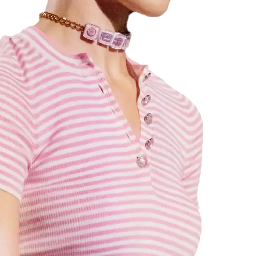 Cheap (W) シャネル ストライプ ボタン 半袖 ピンク Tシャツ レディース SS24 コレクション. P76521-K10998-NT454