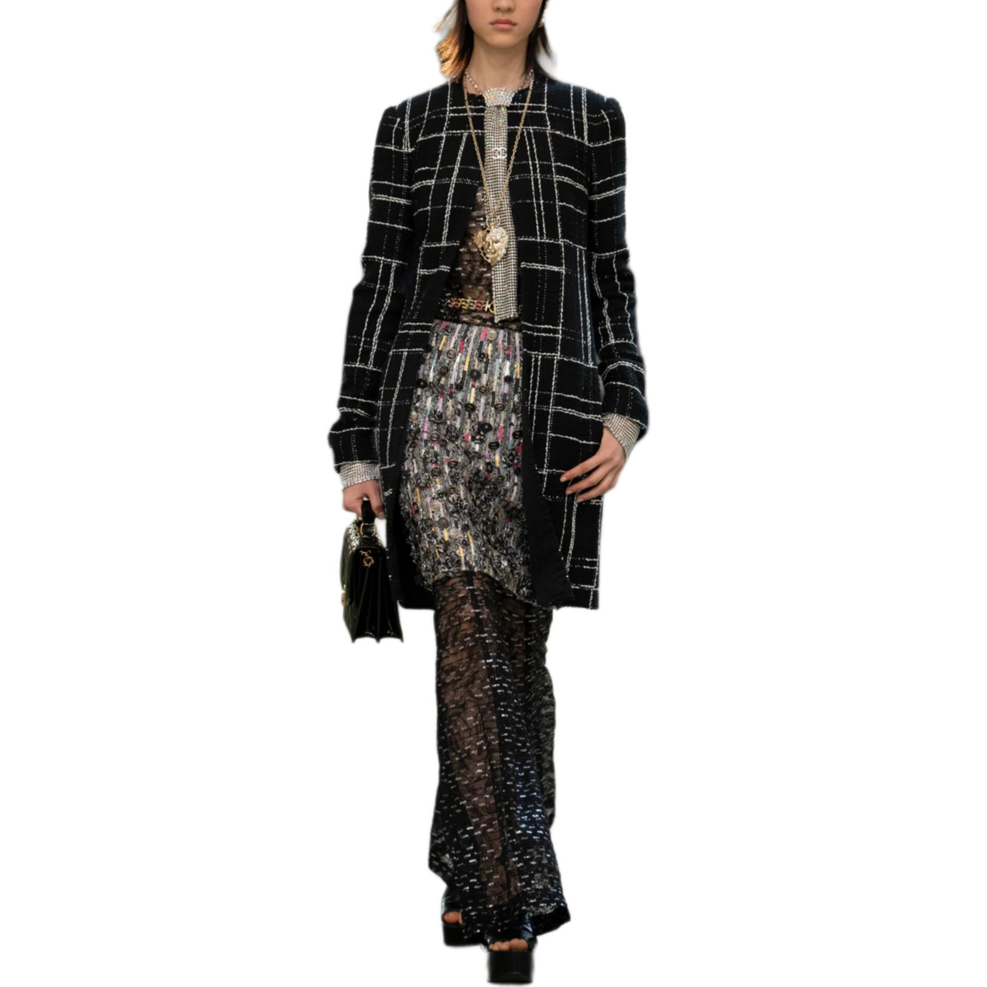 (Women) CHANEL Striped Round-Neck Long-Sleeve Coat  Black - Spring Summer 2023. P75160-V66696-M9999