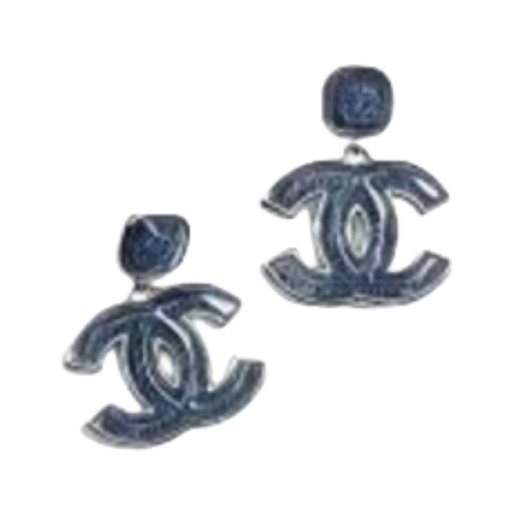 (Women) CHANEL Stylish Double C 3D Pendant Earrings for Women - Blue. AB-24B-0032