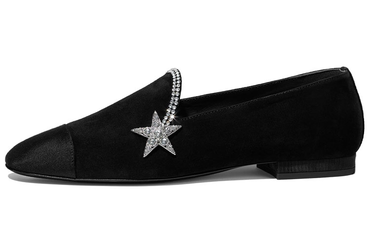 (W) Chanel Suede 'Black Calfskin Flats'