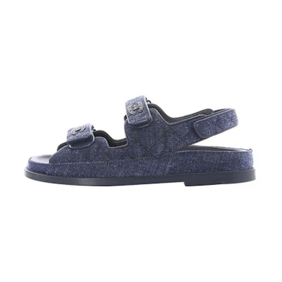 (W) Chanel Suede and Leather Sandals 'Dark Blue'