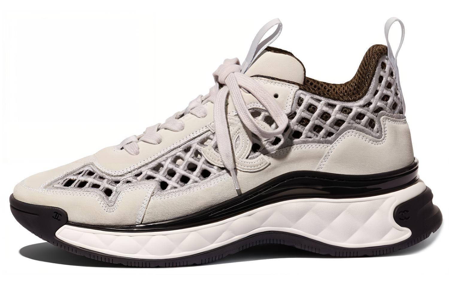 (W) Chanel Suede Calfskin and Embroidered Low-Top Sneaker 'Ivory Grey'