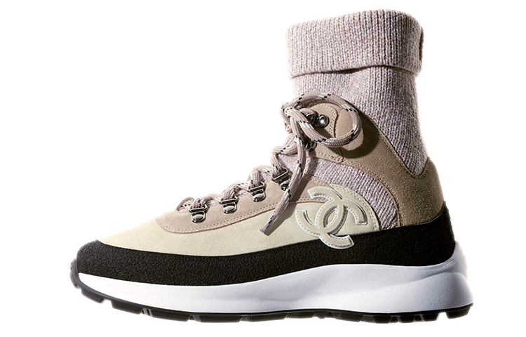 (W) Chanel Suede Effect Calfskin Knit Sneaker 'Pink Black'