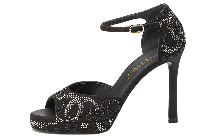 (Women) Chanel Suede Open-Toe Buckle One-Strap Sandals 'Black' G45289-B14502-NS334