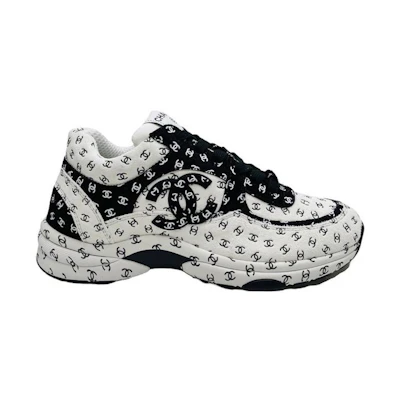 (W) Chanel Suede Trainer Printed CC White