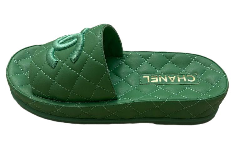 (W) Chanel Thick Sole One-Strap Slide 'Fashion Green'