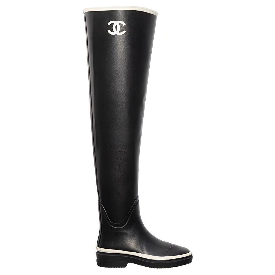 Order (Women) Chanel Thigh High Rubber Rain Boots Black G39625-X56326-K5255