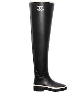 (Women) Chanel Thigh High Rubber Rain Boots Black G39625-X56326-K5255 Order (Women) Chanel Thigh High Rubber Rain Boots Black G39625-X56326-K5255