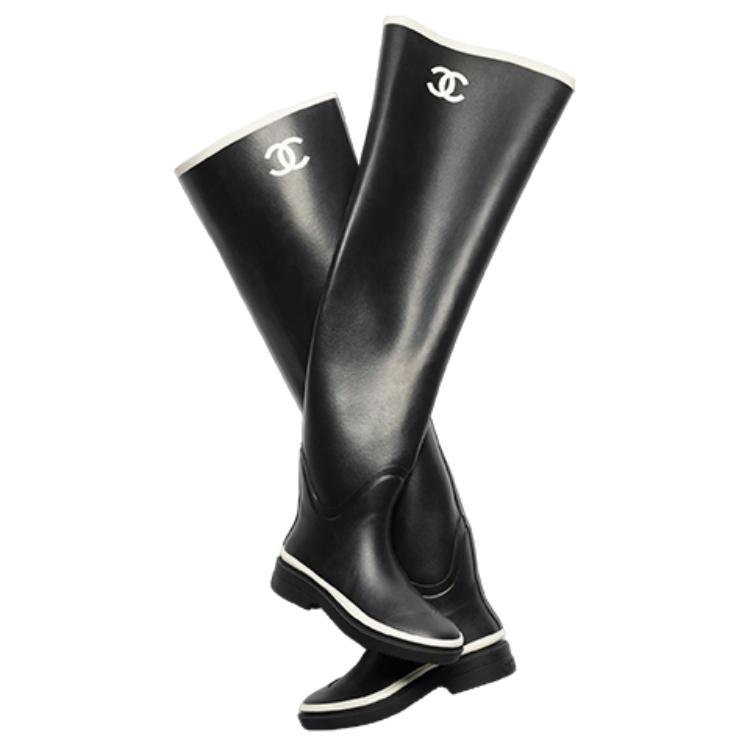 Lookbook (Women) Chanel Thigh High Rubber Rain Boots Black G39625-X56326-K5255