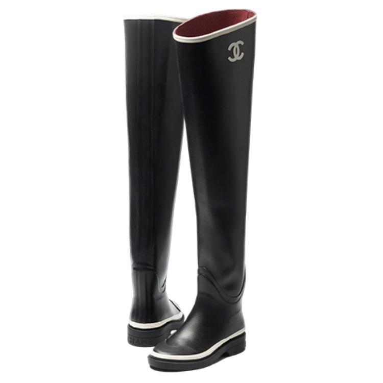 Shop (Women) Chanel Thigh High Rubber Rain Boots Black G39625-X56326-K5255