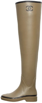 (Women) Chanel Thigh High Rubber Rain Boots Dark Beige G39625-X56326-K5218 Buy (Women) Chanel Thigh High Rubber Rain Boots Dark Beige G39625-X56326-K5218