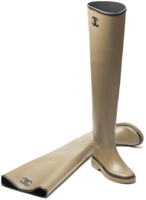 (Women) Chanel Thigh High Rubber Rain Boots Dark Beige G39625-X56326-K5218 Lookbook (Women) Chanel Thigh High Rubber Rain Boots Dark Beige G39625-X56326-K5218