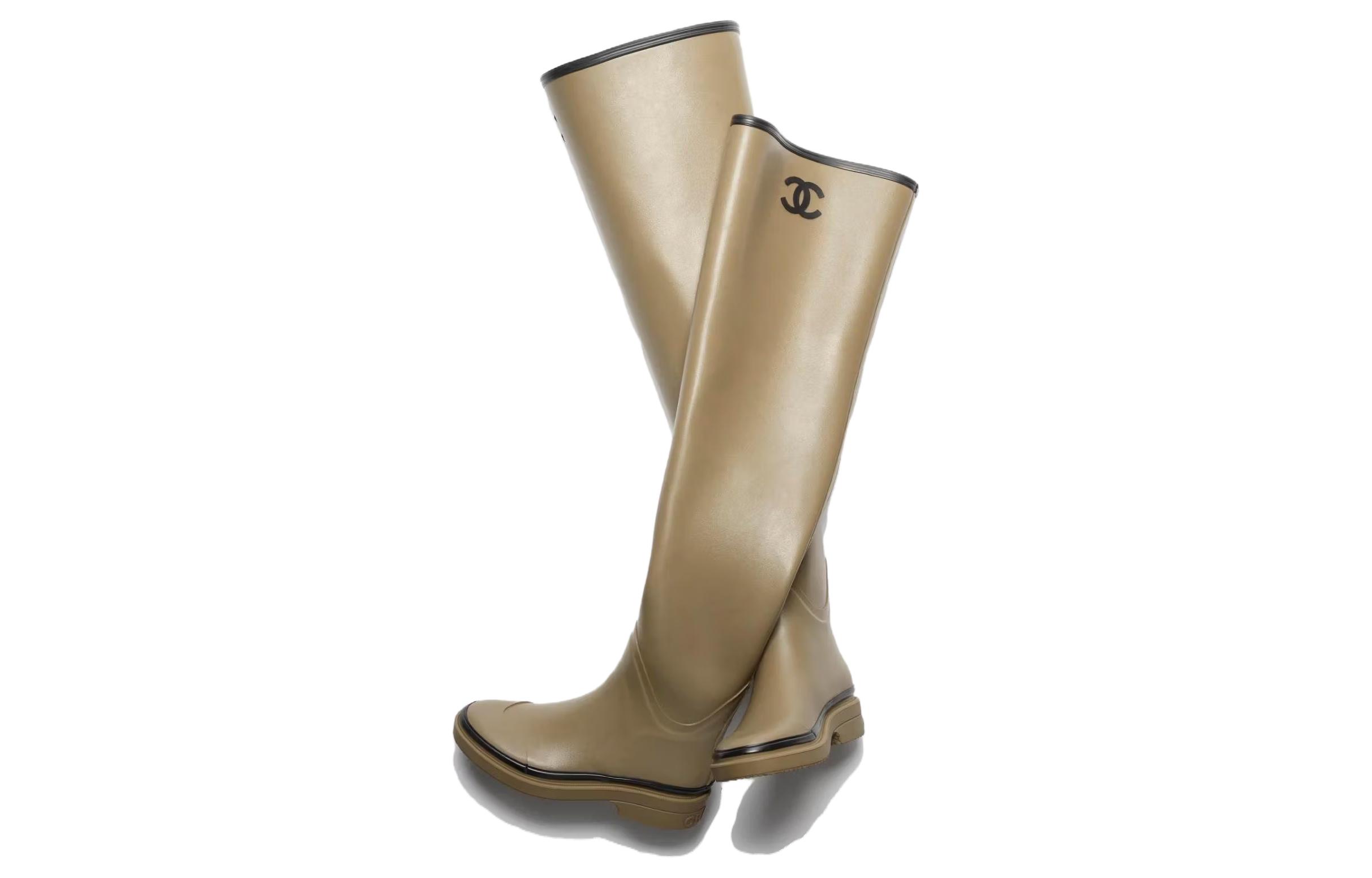 Shop (W) シャネル ラバー サイハイブーツ (ダークベージュ) G39625-X56326-K5218