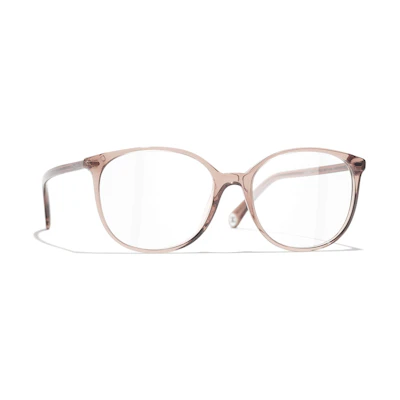 (Women) CHANEL Transparent Irregular Acetate Optical Glasses with Logo Print - Women CH34321709
