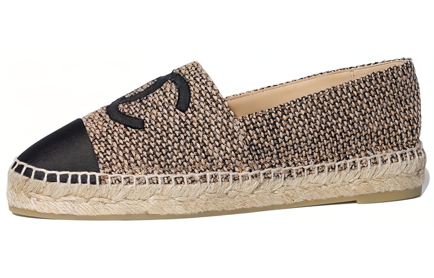 (W) Chanel Tweed and Grosgrain Fisherman Shoes 'Black Beige'