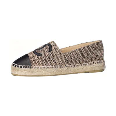 (W) Chanel Tweed and Grosgrain Fisherman Shoes 'Black Beige'