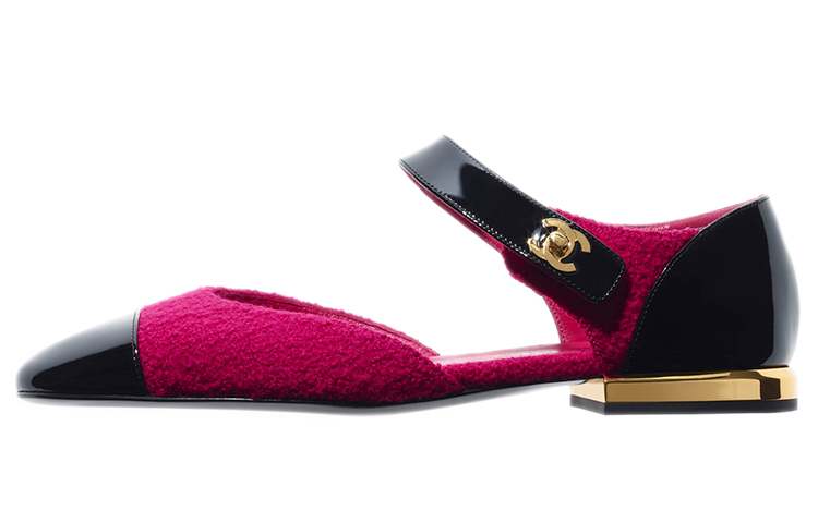 (Women) Chanel Tweed and Patent Calfskin Ballet Flats 'Pink Black' G38441-Y55576-K3434