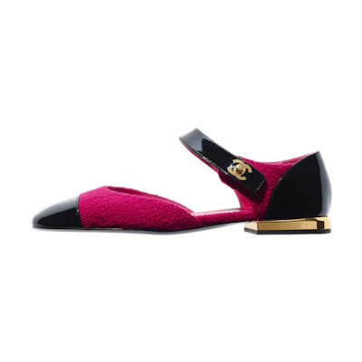 (W) Chanel Tweed and Patent Calfskin Ballet Flats 'Pink Black'
