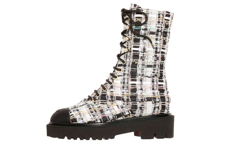 (W) Chanel Tweed and Satin Ankle Boots 'Black White'
