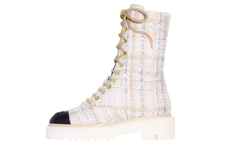 (W) Chanel Tweed and Satin Ankle Boots 'Ivory'
