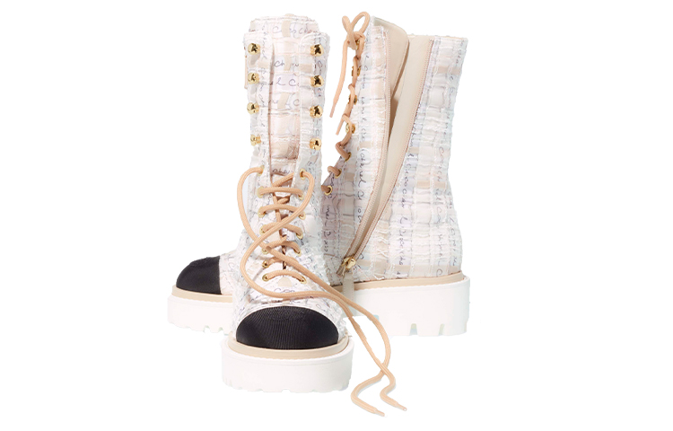 (W) Chanel Tweed and Satin Ankle Boots 'Ivory' 圖 2