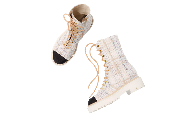 (W) Chanel Tweed and Satin Ankle Boots 'Ivory' 圖 3