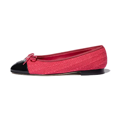 (W) Chanel Tweed Ballet Flats 'Pink and Black'