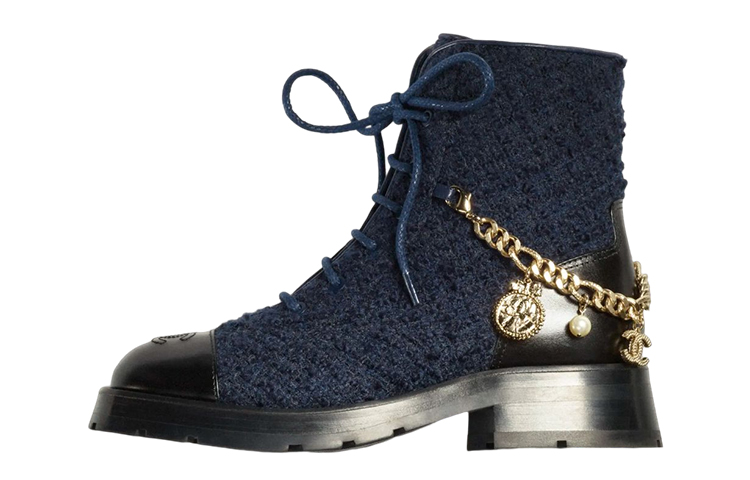 (W) Chanel Tweed Boot 'Navy Blue'