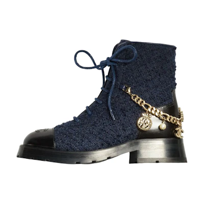 (W) Chanel Tweed Boot 'Navy Blue'