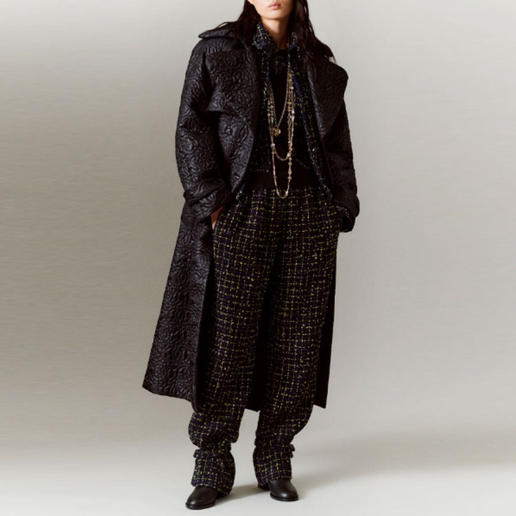 Shop (W) CHANEL Jaket Wanita Hitam Tweed Kerah Single-Breasted FW22 P73337-V64913-NJ586