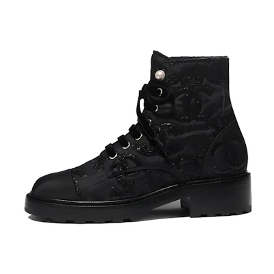 (W) Chanel Tweed Fashion Versatile Satin Ankle Boots 'Black'