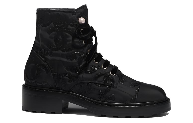 (W) Chanel Tweed Fashion Versatile Satin Ankle Boots 'Black' 圖 2