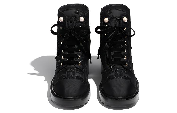 (W) Chanel Tweed Fashion Versatile Satin Ankle Boots 'Black' 圖 3