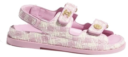 (Women) Chanel Tweed Sandal Pink Ecru Cotton G35927-X56999-K5945 (Women) Chanel Tweed Sandal Pink Ecru Cotton G35927-X56999-K5945