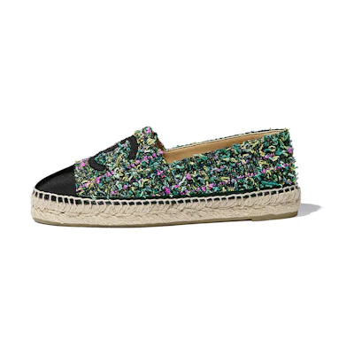 (W) Chanel Tweed Satin Fisherman Shoes 'Green Pink'