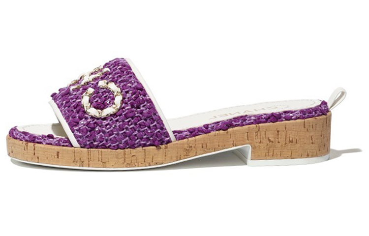 (W) Chanel Tweed Slippers 'Purple'