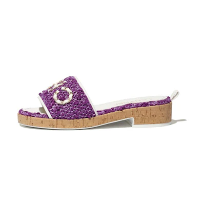 (W) Chanel Tweed Slippers 'Purple'