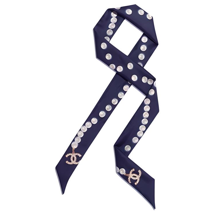 (Women) CHANEL Twilly Silk Scarf Ribbon for Women - Blue AA1208-X129721-E048